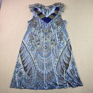 One World Live Let Live Dress Womens L Blue Green Paisley Beaded Boho